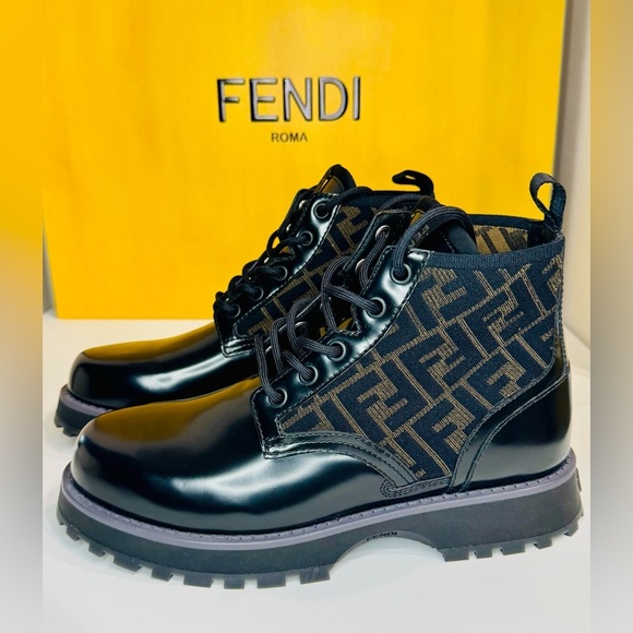 Fendi Force FF Biker Ancle Boots Calf and Goat Leather Size EU-10 New with Box! main image 13